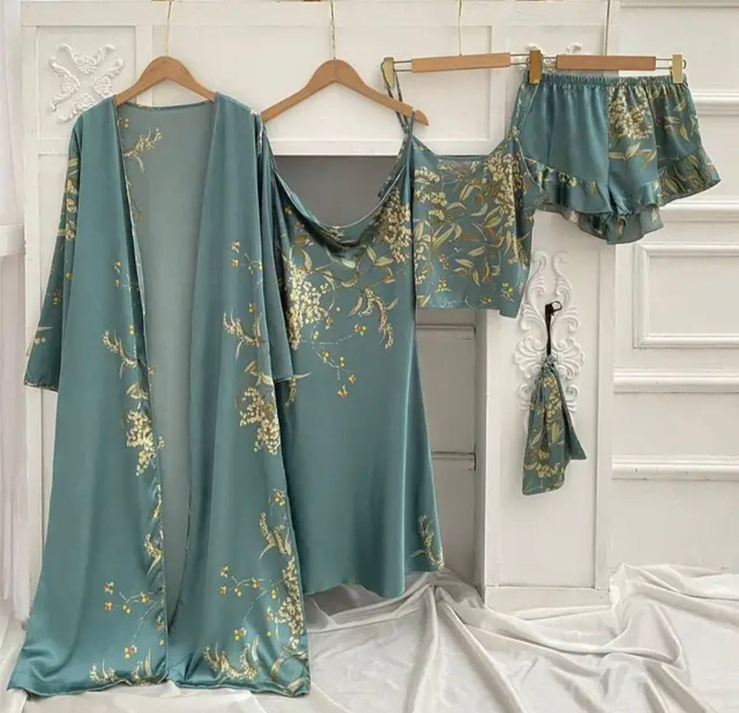 NUISETTE DE LUXE EN SATIN 5 PIECES VERT