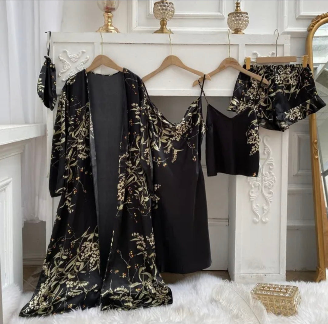 NUISETTE DE LUXE EN SATIN 5 PIECES NOIR