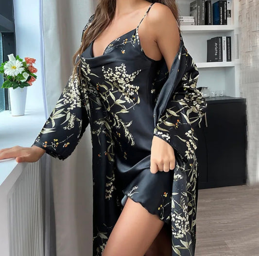 NUISETTE DE LUXE EN SATIN 2 PIECES NOIR